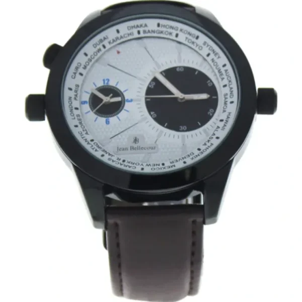 AG2875-7 Brown Leather Strap Watch by Jean Bellecour for Men - 1 Pc Watch - Fresh Bloom Skin - Premium Skincare Solutions for Nourished, Hydrated, and Radiant Skin Every Day