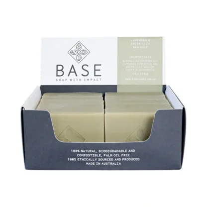 Base (Soap With Impact) Soap Bar Lavender & Green Clay (Raw Bar) 120g x 10 Display - Fresh Bloom Skin - Premium Skincare Solutions for Nourished, Hydrated, and Radiant Skin Every Day