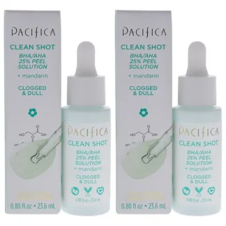 Clean Shot BHA-AHA 25 Percent Peel Solution by Pacifica for Unisex - 0.8 oz Treatment - Pack of 2 - Fresh Bloom Skin - Premium Skincare Solutions for Nourished, Hydrated, and Radiant Skin Every Day