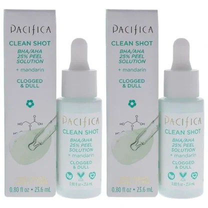 Clean Shot BHA-AHA 25 Percent Peel Solution by Pacifica for Unisex - 0.8 oz Treatment - Pack of 2 - Fresh Bloom Skin - Premium Skincare Solutions for Nourished, Hydrated, and Radiant Skin Every Day