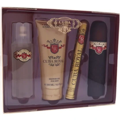 Cuba Royal by Cuba for Men - 4 Pc Gift Set 3.3oz EDT Spray, 1.17oz EDT Spray, 3.3oz After Shave, 6.7oz Shower Gel - Fresh Bloom Skin - Premium Skincare Solutions for Nourished, Hydrated, and Radiant Skin Every Day