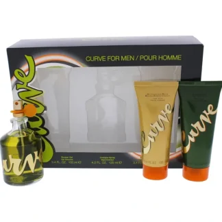 Curve by Liz Claiborne for Men - 3 Pc Gift Set 4.2oz Cologne Spray, 3.4oz Aftershave Balm, 3.4oz Showe Gel - Fresh Bloom Skin - Premium Skincare Solutions for Nourished, Hydrated, and Radiant Skin Every Day