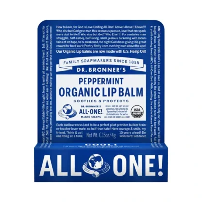 Dr. Bronner's Organic Lip Balm Hang Sell Peppermint 4g x 12 Display - Fresh Bloom Skin - Premium Skincare Solutions for Nourished, Hydrated, and Radiant Skin Every Day