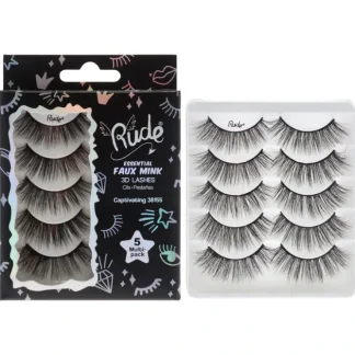 Essential Faux Mink 3D Lashes - Captivating by Rude Cosmetics for Women - 5 Pair Eyelashes - Fresh Bloom Skin - Premium Skincare Solutions for Nourished, Hydrated, and Radiant Skin Every Day