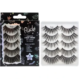 Essential Faux Mink 3D Lashes - Humor Me by Rude Cosmetics for Women - 5 Pair Eyelashes - Fresh Bloom Skin - Premium Skincare Solutions for Nourished, Hydrated, and Radiant Skin Every Day