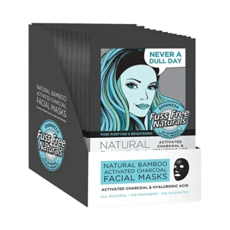 Essenzza Fuss Free Naturals Bamboo Facial Mask Activated Charcoal & Hyaluronic Acid x 12 Display - Fresh Bloom Skin - Premium Skincare Solutions for Nourished, Hydrated, and Radiant Skin Every Day