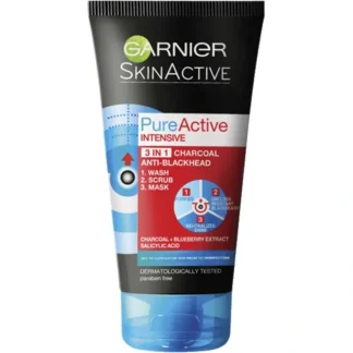 Garnier Pure Active Charcoal 3 in 1 Wash Scrub & Mask 150ml - Fresh Bloom Skin - Premium Skincare Solutions for Nourished, Hydrated, and Radiant Skin Every Day
