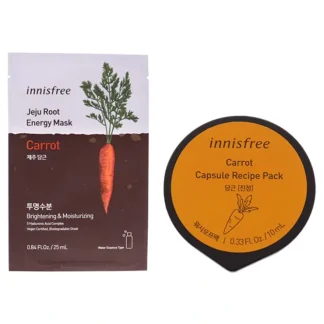 Innisfree Innisfree Mask - Carrot Kit by Innisfree for Unisex - 2 Pc Kit 0.84oz Jeju Root Energy Mask - Carrot, 0.33oz Capsule Recipe Pack Mask - Carrot - Fresh Bloom Skin - Premium Skincare Solutions for Nourished, Hydrated, and Radiant Skin Every Day