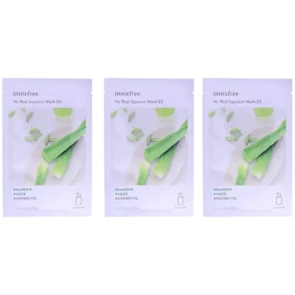 Innisfree My Real Squeeze Mask - Aloe by Innisfree for Unisex - 0.67 oz Mask - Pack of 3 - Fresh Bloom Skin - Premium Skincare Solutions for Nourished, Hydrated, and Radiant Skin Every Day