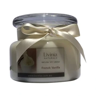 Livinia Natural Livinia Soy Candle Apothecary Jar French Vanilla Fragrance Oil - Fresh Bloom Skin - Premium Skincare Solutions for Nourished, Hydrated, and Radiant Skin Every Day