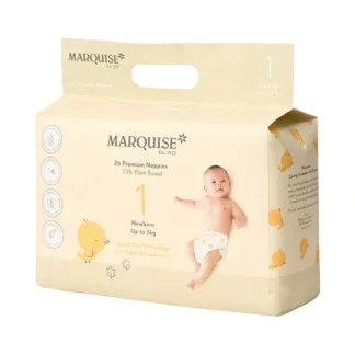 Marquise Premium Nappies (73% Plant Based) Newborn Size 1 (Up to 5kg) x 26 Pack - Fresh Bloom Skin - Premium Skincare Solutions for Nourished, Hydrated, and Radiant Skin Every Day