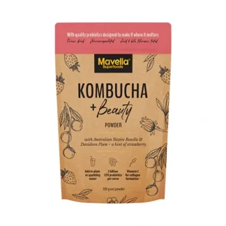Mavella Superfoods Kombucha + Beauty Powder with Australian Native Rosella & Davidson Plum & Strawberry 100g - Fresh Bloom Skin - Premium Skincare Solutions for Nourished, Hydrated, and Radiant Skin Every Day