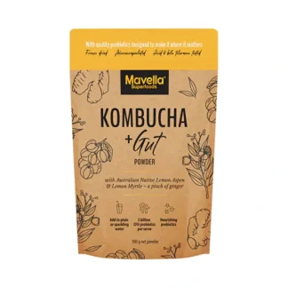 Mavella Superfoods Kombucha + Gut Powder with Australian Native Lemon Aspen & Lemon Myrtle & Ginger 100g - Fresh Bloom Skin - Premium Skincare Solutions for Nourished, Hydrated, and Radiant Skin Every Day