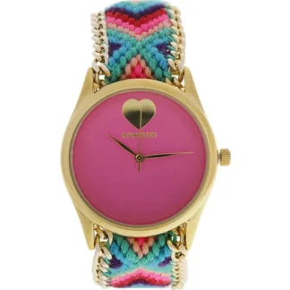 MSHHIPC Hindi Heart - Gold/Pink Nylon Strap Watch by Manoush for Women - 1 Pc Watch - Fresh Bloom Skin - Premium Skincare Solutions for Nourished, Hydrated, and Radiant Skin Every Day