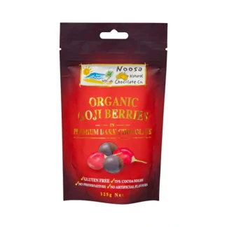 Noosa Natural Choc Co Noosa Natural Chocolate Co. Dark Chocolate Organic Goji Berries 125g - Fresh Bloom Skin - Premium Skincare Solutions for Nourished, Hydrated, and Radiant Skin Every Day