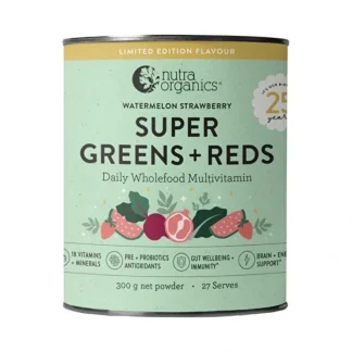 Nutra Organics Organic Super Greens + Reds (Wholefood Multivitamin) Watermelon Strawberry 300g - Fresh Bloom Skin - Premium Skincare Solutions for Nourished, Hydrated, and Radiant Skin Every Day