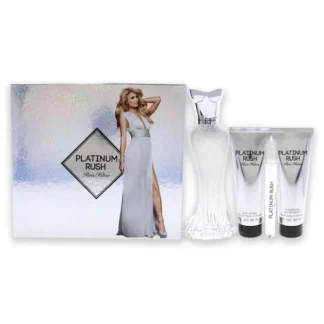 Paris Hilton Platinum Rush For Women - 4 Pc Gift Set Eau De Parfum Spray 10ml/0.33oz Eau De Parfum Spray 90ml/3oz Body Lotion 90ml/3oz Shower Gel 100ml/3.4oz - Fresh Bloom Skin - Premium Skincare Solutions for Nourished, Hydrated, and Radiant Skin Every Day