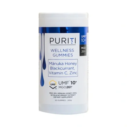 PURITI Wellness Gummies Manuka Honey Blackcurrant Vitamin C Zinc (MGO 261+/UMF10+) (60 Gummies) 240g - Fresh Bloom Skin - Premium Skincare Solutions for Nourished, Hydrated, and Radiant Skin Every Day