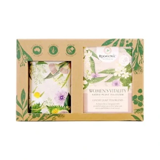 Roogenic Australia Gift Box Women's Vitality (Native Plant Tea Elixir) Loose Leaf with Womens Tin 65g - Fresh Bloom Skin - Premium Skincare Solutions for Nourished, Hydrated, and Radiant Skin Every Day