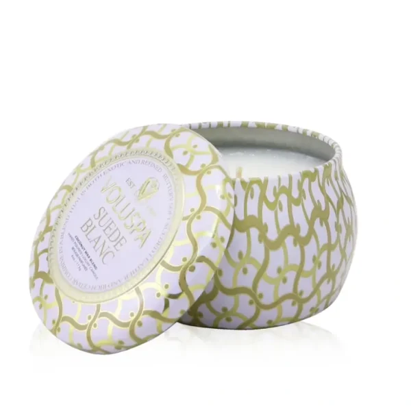 Voluspa Mini Tin Candle - Suede Blanc 113g/4oz - Fresh Bloom Skin - Premium Skincare Solutions for Nourished, Hydrated, and Radiant Skin Every Day